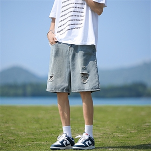 破洞牛仔短裤男夏季美式高街潮牌痞帅宽松直筒五分裤子S2399-p39图片