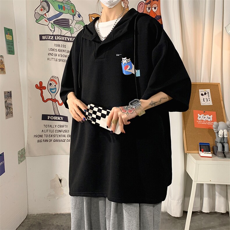 LD54262-P45NASA连帽短袖t恤男大码胖子带帽五分袖中袖海报风,男装T恤,电商A040