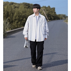 抖音好品质条纹衬衫男士潮流高级感港风长袖衬衣CS7226P45控68，男装衬衫，电商B413-1