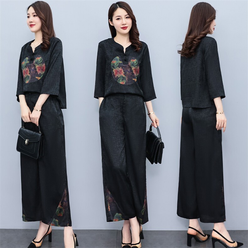 HXY803香云纱2022夏新款高端真丝时尚洋气复古套装阔腿裤两件套，商品下架区商品下架区，华秀衣