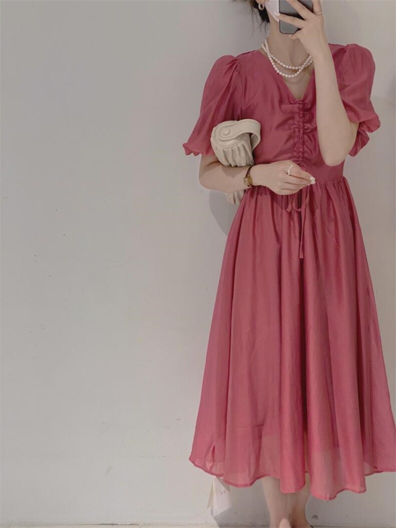 抽绳连衣裙，女装连衣裙，驿谷