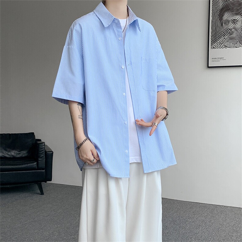 短袖衬衫男夏季新款港风宽松条纹衬衣DX3303-特P26无差价,男装T恤,星座214-3