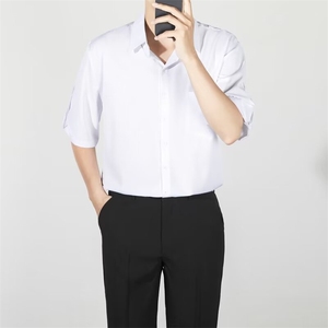 夏季薄款半袖衬衫日系男士冰丝短袖衬衣韩版垂感痞帅上衣 Y56图片