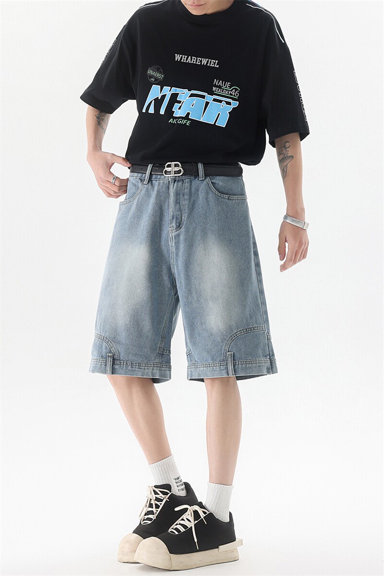 8XL-M特大码牛仔裤短裤男美式倒装五分裤子宽松直筒DK1527P45,男装牛仔裤,电商D206-1