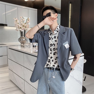 社会风宽松纯色贴标休闲西装夹克潮男B297-7711-P75控105图片