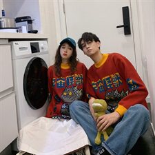 韩版复古加厚宽松情侣ins半高领毛衣针织衫男女T008-P80，男装针织衫/毛衣，星座1501