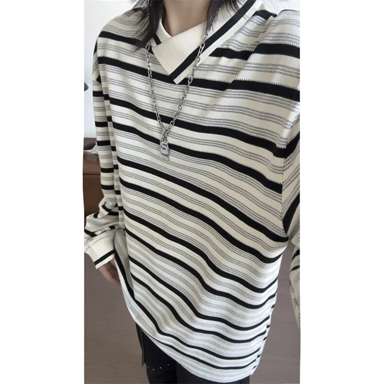 现货PL22-P55控88不规则翻领条纹polo衫男长袖秋季宽松休闲上衣服,男装Polo衫,星座403（原603-1）