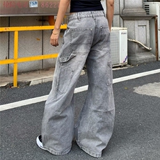 美式高街复古拼接直筒工装牛仔裤男宽松2025新款水洗痞帅伐木裤子，男装牛仔裤，星座506A
