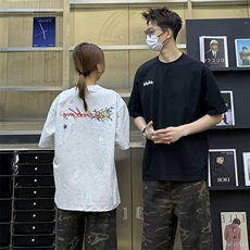 万针全刺绣工艺抖音得物高品质260克重磅纯棉双纱美式高街短袖T恤，男装T恤，电商A486-1