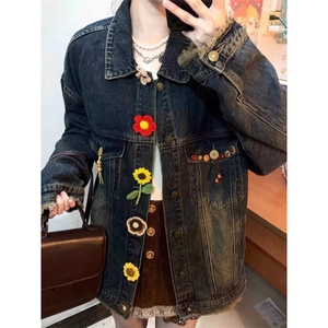 做旧水洗牛仔外套男女花朵2025新款设计感宽松百搭休闲