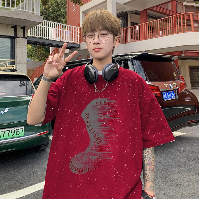 可48小时发货支持抖音得物来样二开美式满天星亮片短袖T恤MTX640,男装T恤,电商A486