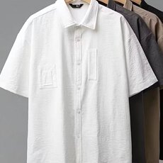 日系口袋短袖衬衫男女夏潮流宽松情侣上班外穿半袖衬衣LS184P33，男装T恤，星座1013-5