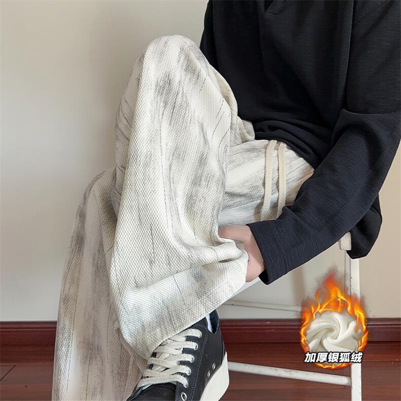新款480g高克重水墨印花保暖银狐绒休闲裤男K24033J加绒特P45控88，男装棉衣，电商A001