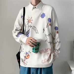 卡通印花毛衣春秋季ins港风宽松情侣针织衫毛线衣 W1531-P45图片
