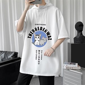 LD54160-P45连帽短袖t恤男大码胖子带帽五分袖中袖,白色搭配什么颜色明显图片