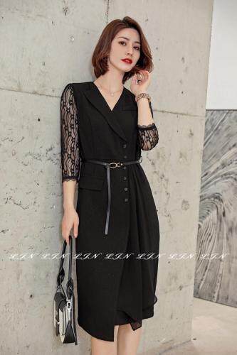 蕾丝拼接连衣裙，女装连衣裙，莲佳妮