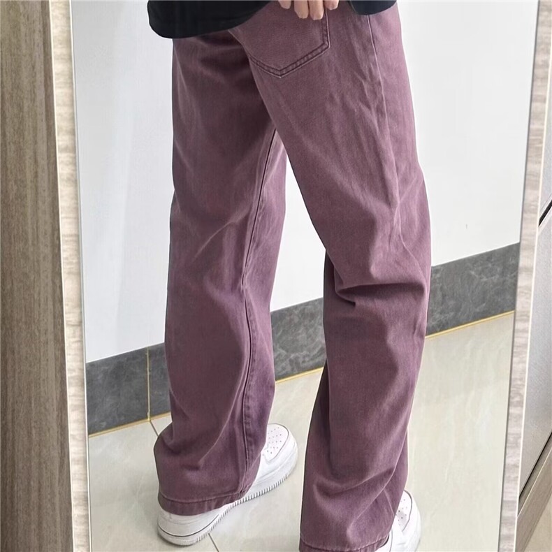 葡萄紫色阔腿牛仔裤男女春秋季2026新款宽松显瘦休闲直筒裤子潮流,男装牛仔裤,星座506A