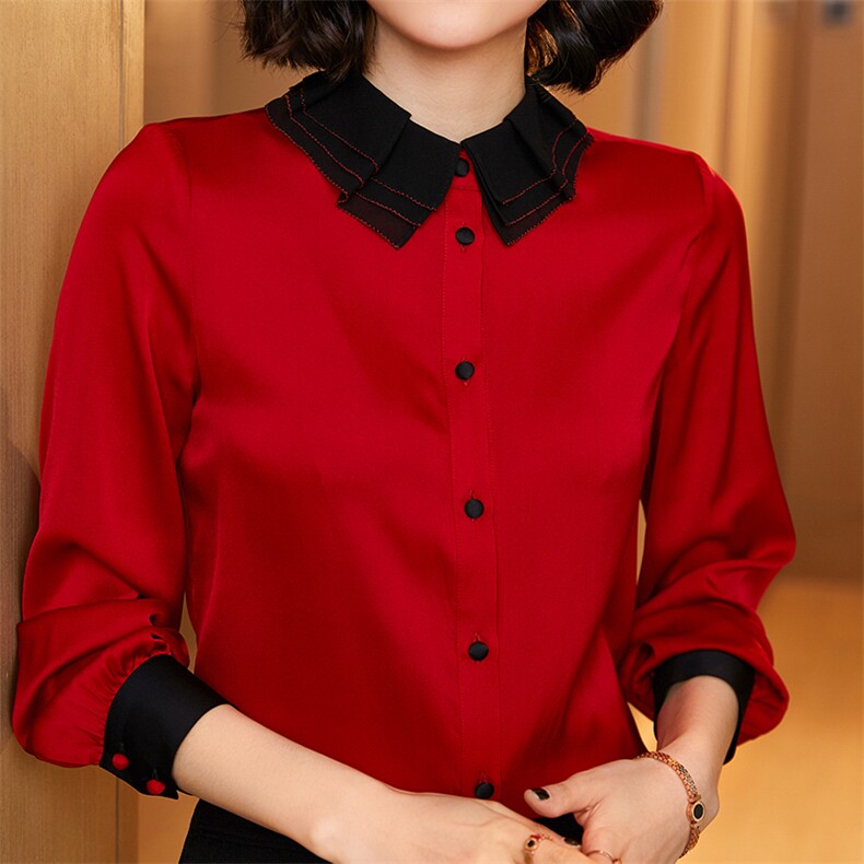 2023春夏季新款职业衬衣长袖桑蚕丝真丝衬衫女设计感小众轻熟别致,女装衬衫,宋氏羊绒