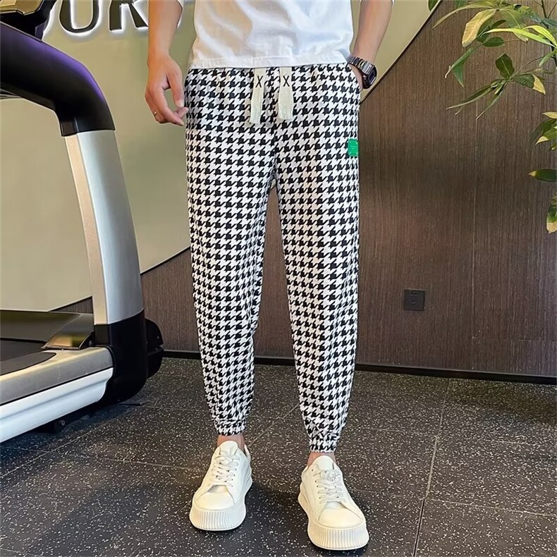 格子裤子男士夏季宽松哈伦裤痞帅ins九分裤春秋运动休闲裤K141,男装休闲裤,星座1116A-2（原606A-1）