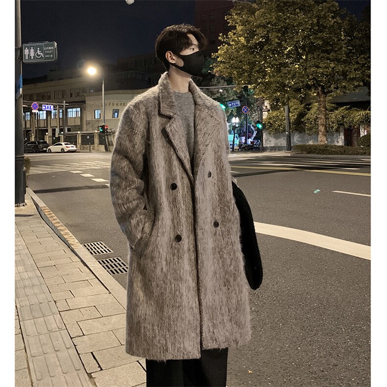 517A-8-Y72-P145现货高品质韩系长毛中长款毛呢大衣风衣外套,男装风衣,星座517A-8（原B282）