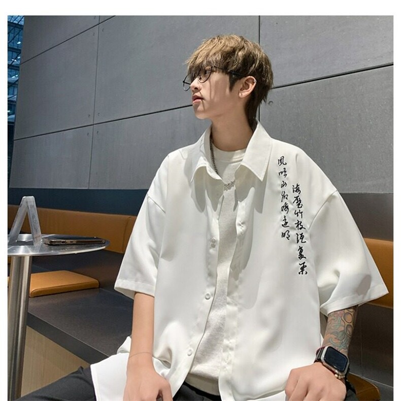 黑色新中式男装风衬衫短袖男夏季短袖薄,男装衬衫,星座218-1（原230）