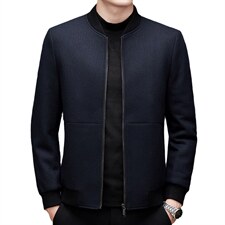 中年秋冬季休闲羊毛呢子爸爸装立领毛呢外套男上衣MNSAA8155-P275，男装毛呢大衣，电商B212（原钱塘6029）