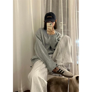 春季美式复古街头潮流半拉链卫衣男宽松痞帅百搭上衣外套 T122图片