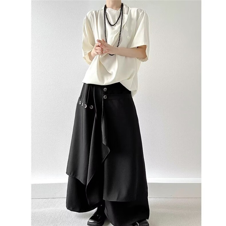 春夏新款原创设计日系暗黑个性不规则小众宽松休闲山本裙裤阔腿裤，男装休闲裤，星座1210-1