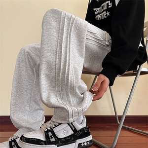 217-2-K2399春秋310克重磅60%华棉直筒卫裤男宽松大码休闲裤图片