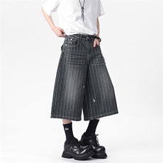 C315-Q7629微破洞风格店西服袋高品质钉扣条纹7分牛仔裤(P48X78)3，男装牛仔裤，电商C315