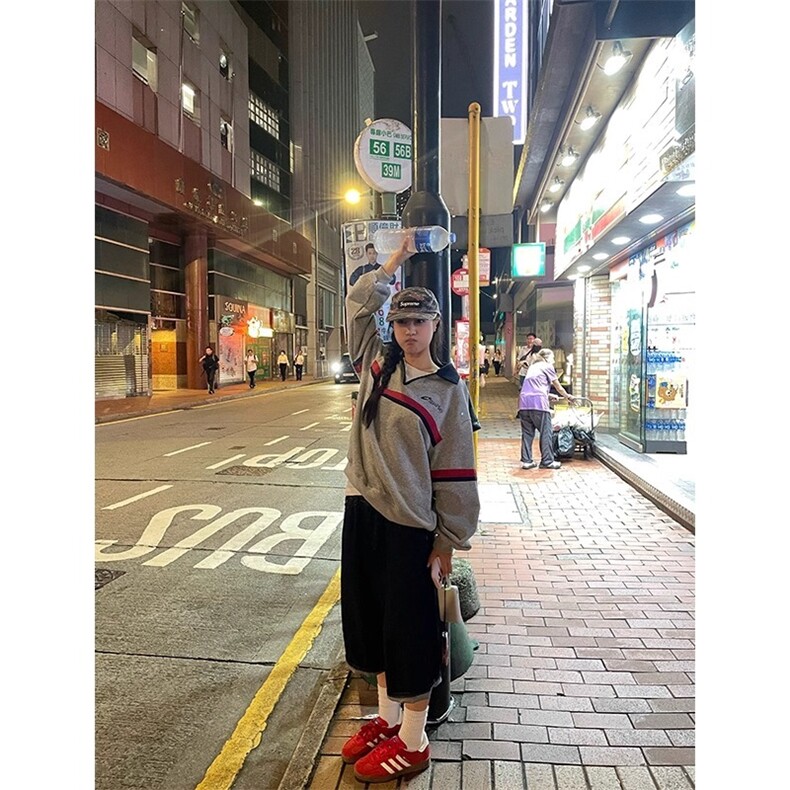 W002-P48美式复古polo领卫衣男款秋季撞色拼接套头长袖上衣,男装卫衣,电商B323A