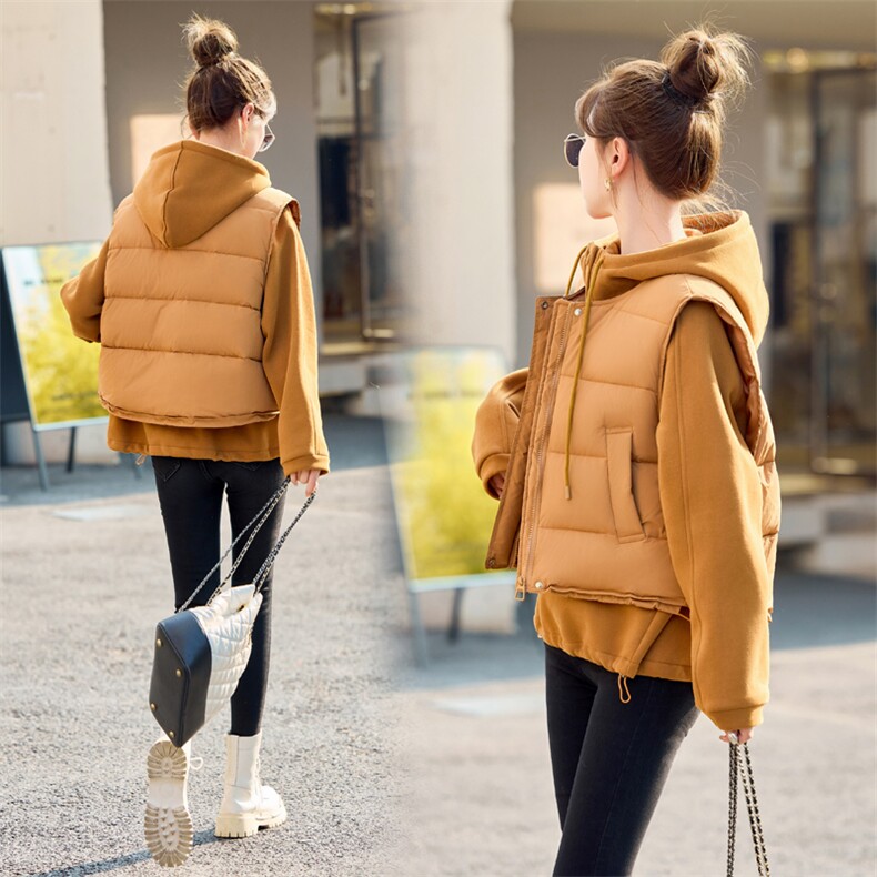 羽绒服马甲女士2025冬季新短款时尚两件套蓬松保暖马夹外套白鸭绒,女装羽绒服,意芙