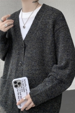幻彩马海毛V领开衫毛衣男春秋美式复古宽松慵懒风针织衫休闲外套，男装针织衫/毛衣，电商B312