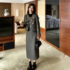 档口现货2025新款冬装女装重工小香风加棉套装8060-p205-k308，女装套装/套裙，2C266