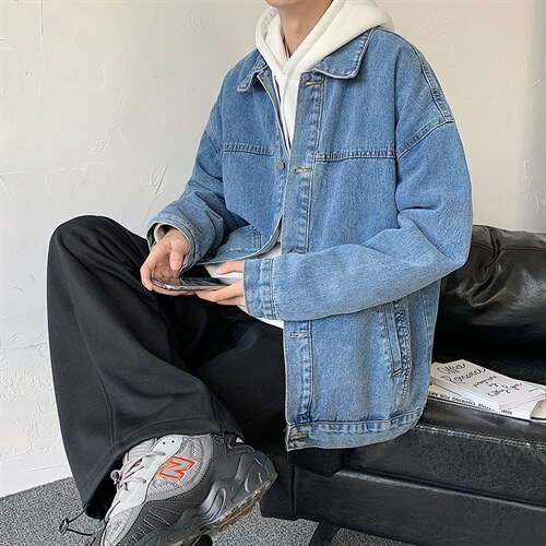 质感牛仔夹克韩版宽松上衣复古工装牛仔衣外套夹克衫WT08P68,男装工装外套,电商D325