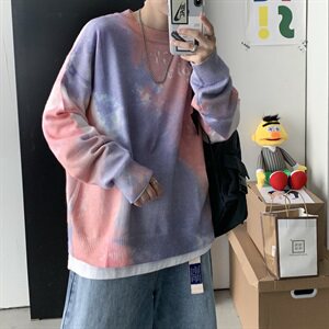 20秋冬 港风情侣中性扎染毛线衣宽松针织衫上衣打底 W03/图片