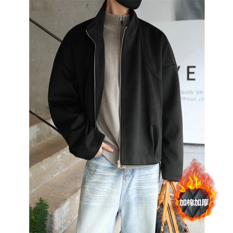 加棉加厚立领短款毛呢大衣美式拉链呢料夹克外套504-F29-P75控108，男装毛呢大衣，星座504