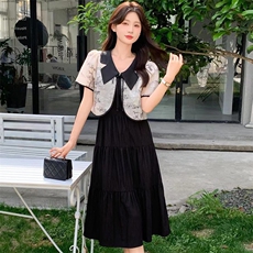 2025夏季新款提花复古时尚两件套连衣裙，女装连衣裙，心心服饰