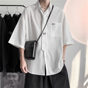夏季衬衫男短袖痞帅炸街衬衣潮流宽松dk制服寸衫C011-p35送领带