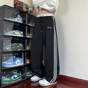 K25016批45控68秋季新款美式直筒裤三条杠运动休闲裤拖地裤男裤子图片