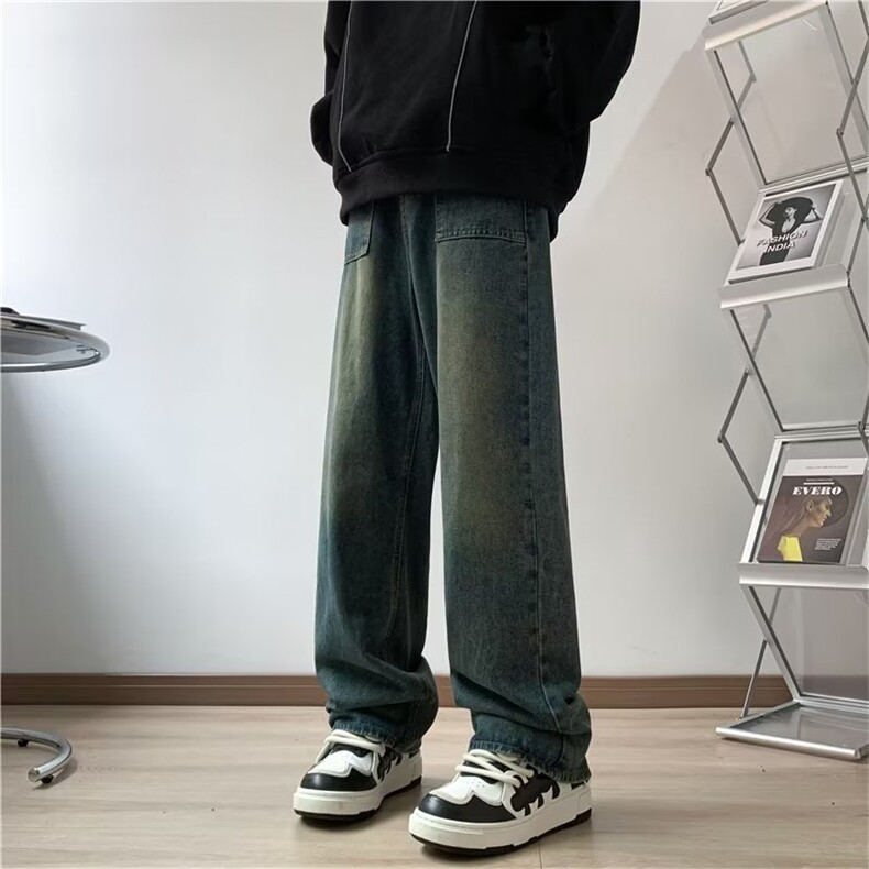 美式复古牛仔裤男水洗做旧高街裤子cleanfit直筒阔腿长裤1676-p40,男装牛仔裤,星座1008