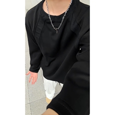 抖音得物品质26春装美式高街宽松曼巴棉螺纹拼接卫衣圆领长袖T恤，男装T恤，电商A443