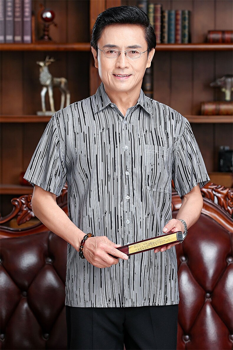 新款爸爸中年男士夏装短袖衬衫老年人,男装T恤,钱塘6003（原4033）