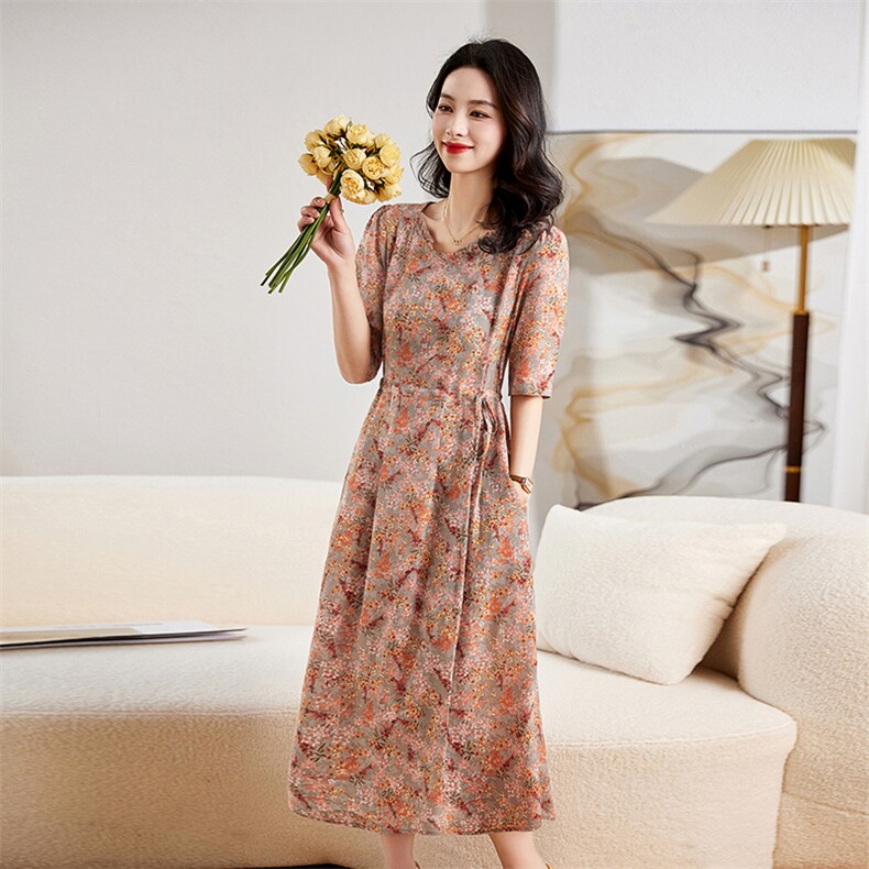 现货！2023新款连衣裙女装夏季碎花高端奢华收腰裙子雅佳俏521#,女装连衣裙,雅佳俏