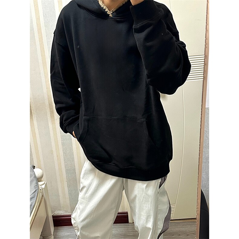 抖音得物高品质二开25秋冬美式重磅宽松纯色连帽贝壳刺绣卫衣W63,男装卫衣,电商A486