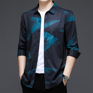 JB1701男式服装新款衬衫男长袖翻领休闲四季可穿中老年衬衣P73图片