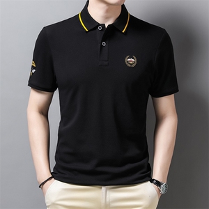 短袖polo衫男2022爸爸夏装宽松t恤半袖纯棉中老年翻领上衣薄图片