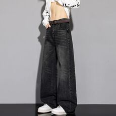 水洗直筒牛仔裤男宽松cleanfit阔腿百搭拖地长裤K216P50，男装牛仔裤，电商D325