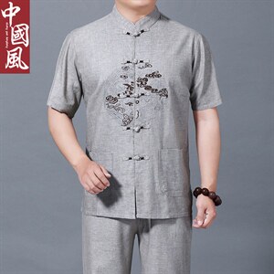 2023年夏季圆领宽松短袖中年纯色休闲商务上衣时尚百搭男装图片