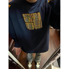 民族风编织感贴布百搭宽松卫衣长袖T恤WY6124特P4，男装T恤，星座908-1